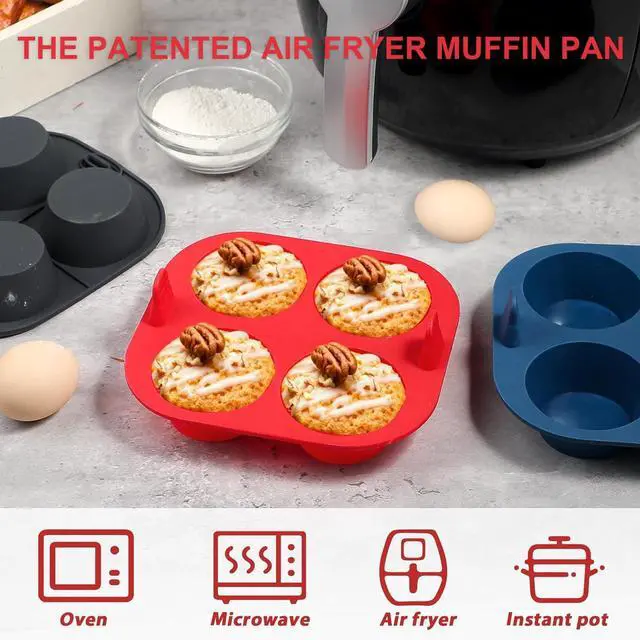 Alt view image 3 of 6 - 3PCS Silicone Air Fryer Muffin Pan for Baking 4 Cavity Air Fryer Egg Bites Silicone Mold, Nonstick BPA Free Muffin Tins