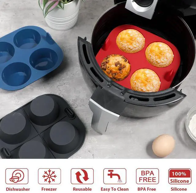 Alt view image 4 of 6 - 3PCS Silicone Air Fryer Muffin Pan for Baking 4 Cavity Air Fryer Egg Bites Silicone Mold, Nonstick BPA Free Muffin Tins