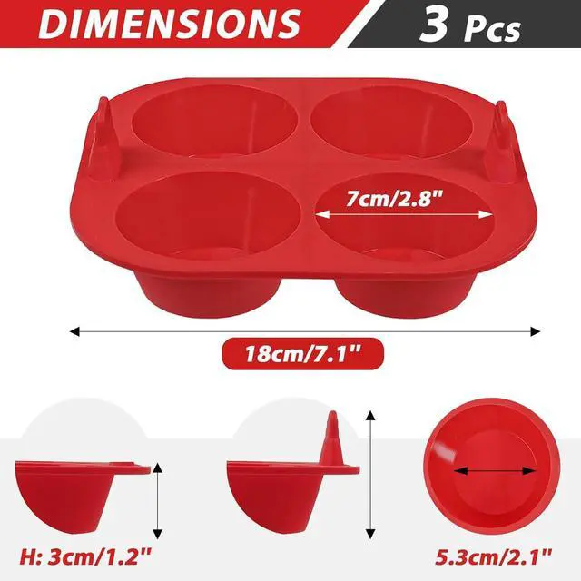 Alt view image 6 of 6 - 3PCS Silicone Air Fryer Muffin Pan for Baking 4 Cavity Air Fryer Egg Bites Silicone Mold, Nonstick BPA Free Muffin Tins