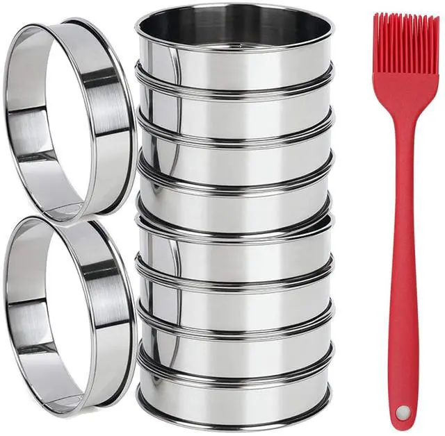 Main image of 10Pcs Cookie Rings for Baking Cooking English Muffin Crumpet Rings Stainless Steel Round Cookie Double Rolled Tart Molds for Kitchen Baking, 4+3.35 Inch