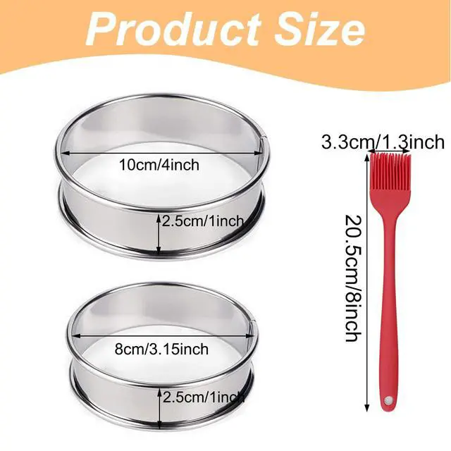 Alt view image 2 of 6 - 10Pcs Cookie Rings for Baking Cooking English Muffin Crumpet Rings Stainless Steel Round Cookie Double Rolled Tart Molds for Kitchen Baking, 4+3.35 Inch