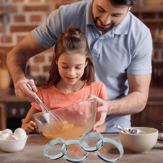 Alt view image 6 of 6 - 10Pcs Cookie Rings for Baking Cooking English Muffin Crumpet Rings Stainless Steel Round Cookie Double Rolled Tart Molds for Kitchen Baking, 4+3.35 Inch