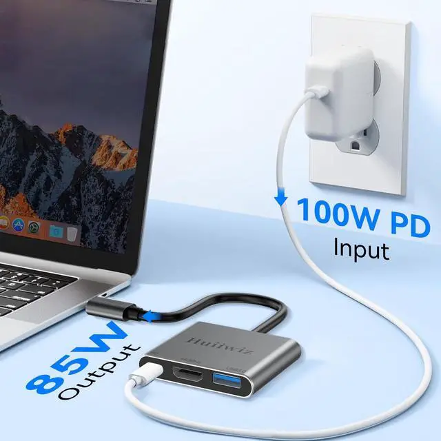 Alt view image 4 of 7 - USB C to HDMI Multiport Adapter for Mac MacBook iPad, USB-C to HDMI USB Adapter with Charging USB 3.0/ PD 100W/4K 30Hz