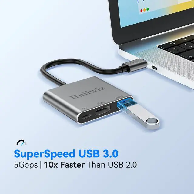 Alt view image 5 of 7 - USB C to HDMI Multiport Adapter for Mac MacBook iPad, USB-C to HDMI USB Adapter with Charging USB 3.0/ PD 100W/4K 30Hz