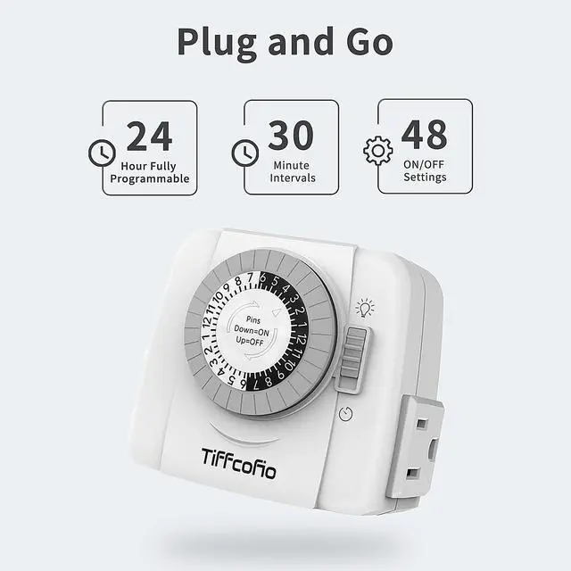 Alt view image 2 of 7 - Indoor Mechanical Outlet Timer, 3 Prong Timers for Electrical Outlets, 24-Hour Programmable Plug in Light Timer, ETL Listed (2 Outlets, 2 Packs)