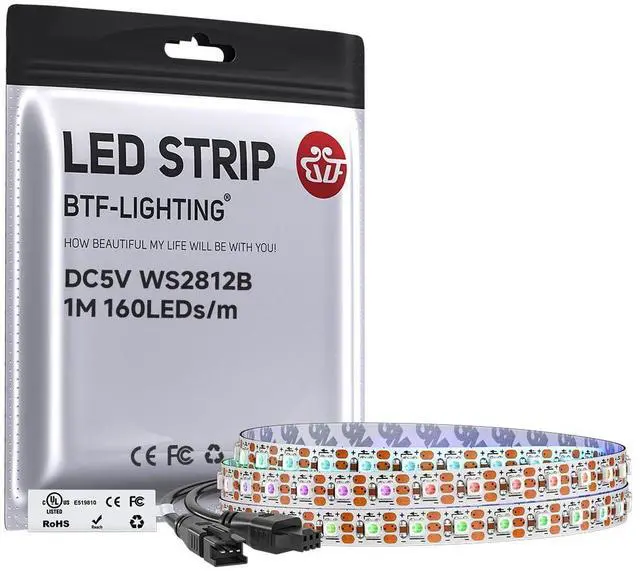 Main image of WS2812B IC RGB 5mm Ultra Narrow LED Strip 2020SMD DC5V Individually Addressable 3.2FT 160Pixels/m 160LED Dream Color Tape Light for Home DIY Decoration IP30 (No Adapter or Controller)