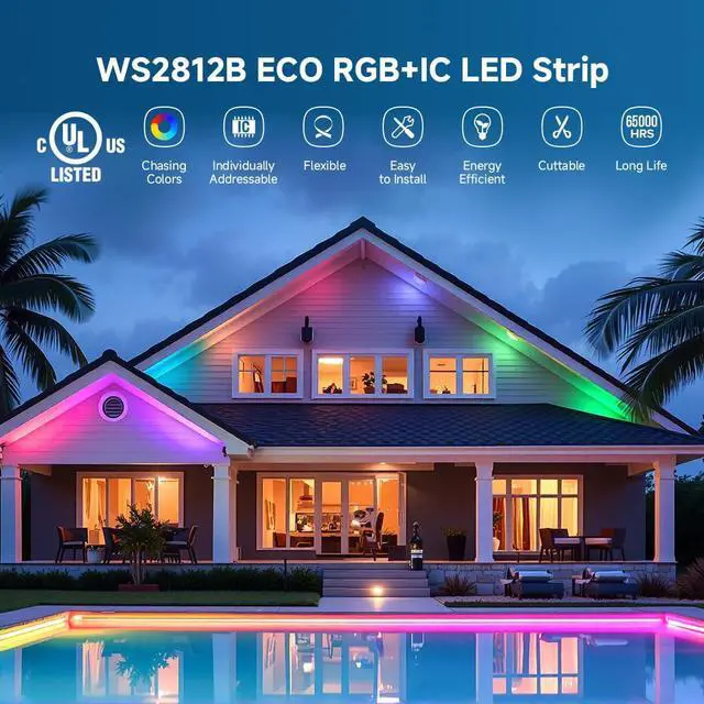 Alt view image 5 of 7 - WS2812B ECO RGB LED Strip,UL Listed,Individually Addressable,16.4FT 60LED/m 300Pixel DC5V 5050SMD,Alloy Wire Flexible 3M Tape for DIY Chasing Color Project IP30(No Adapter or Controller)