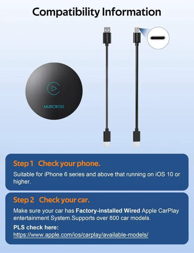 Alt view image 6 of 7 - Wireless CarPlay Adapter - Convert Wired to Wireless CarPlay Dongle Plug & Play for Factory OEM Wired CarPlay Cars, Fit for iPhone iOS 10 and Later