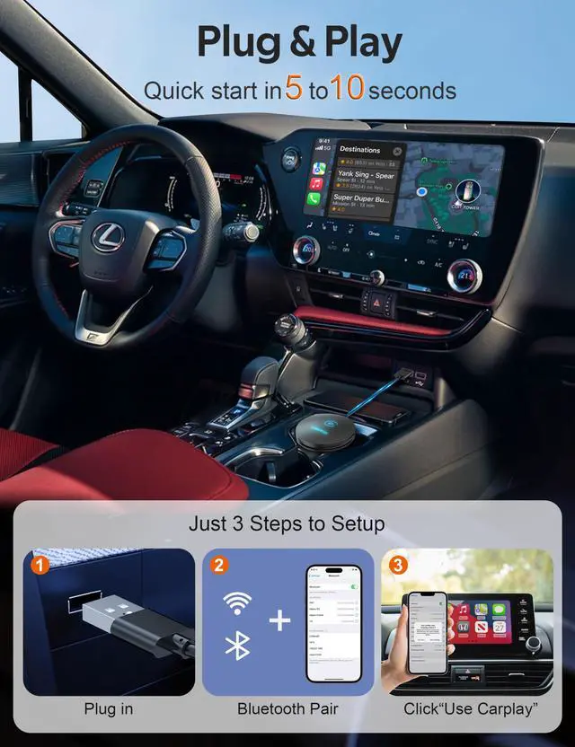 Alt view image 7 of 7 - Wireless CarPlay Adapter - Convert Wired to Wireless CarPlay Dongle Plug & Play for Factory OEM Wired CarPlay Cars, Fit for iPhone iOS 10 and Later