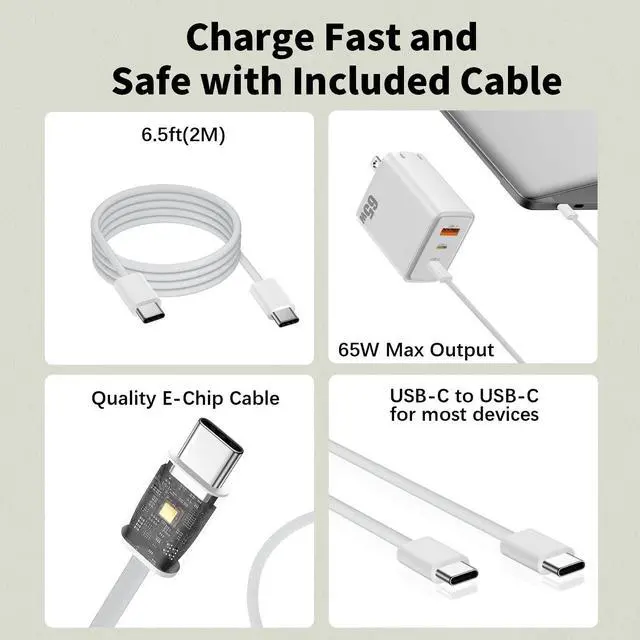 Alt view image 7 of 7 - 65W USB C Charger for Samsung/Galaxy S26 Ultra Fast Charging White