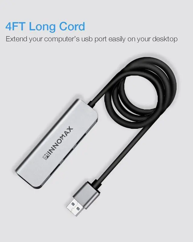 Alt view image 4 of 6 - USB Hub 4 Ports, 3.9 Feet Cable, Aluminum 4-Port USB 3.0 Data Hub USB Expander Splinter for Laptop, PC, Flash Drive, Mobile HDD, Printer, Camera, Mouse, Keyboard