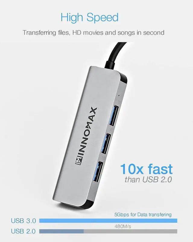 Alt view image 3 of 6 - USB Hub 4 Ports, 3.9 Feet Cable, Aluminum 4-Port USB 3.0 Data Hub USB Expander Splinter for Laptop, PC, Flash Drive, Mobile HDD, Printer, Camera, Mouse, Keyboard