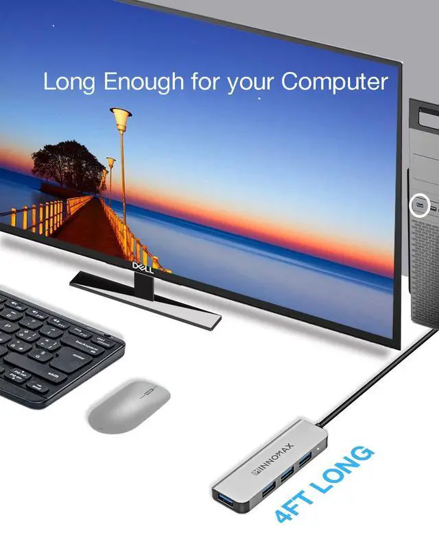 Alt view image 5 of 6 - USB Hub 4 Ports, 3.9 Feet Cable, Aluminum 4-Port USB 3.0 Data Hub USB Expander Splinter for Laptop, PC, Flash Drive, Mobile HDD, Printer, Camera, Mouse, Keyboard