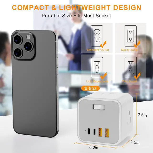 Alt view image 2 of 7 - Outlet Extender USB C Wall Charger, Bototek Multi Plug Outlet Splitter 4AC Outlets with 4 USB Port, 20W USB C for Multiple Devices, 5-Sided Multi Plug for Cruise Home Office Dorm Room Essentials
