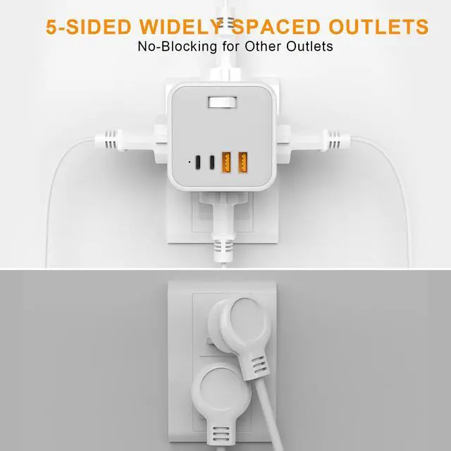 Alt view image 5 of 7 - Outlet Extender USB C Wall Charger, Bototek Multi Plug Outlet Splitter 4AC Outlets with 4 USB Port, 20W USB C for Multiple Devices, 5-Sided Multi Plug for Cruise Home Office Dorm Room Essentials