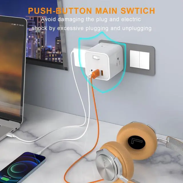 Alt view image 7 of 7 - Outlet Extender USB C Wall Charger, Bototek Multi Plug Outlet Splitter 4AC Outlets with 4 USB Port, 20W USB C for Multiple Devices, 5-Sided Multi Plug for Cruise Home Office Dorm Room Essentials
