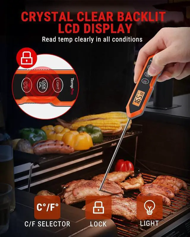 Alt view image 4 of 7 - TP15H Waterproof Instant Read Meat Thermometer for Cooking, Digital Food Thermometer with Backlight & Calibration, Cooking Thermometer for BBQ (Previously ThermoPro)