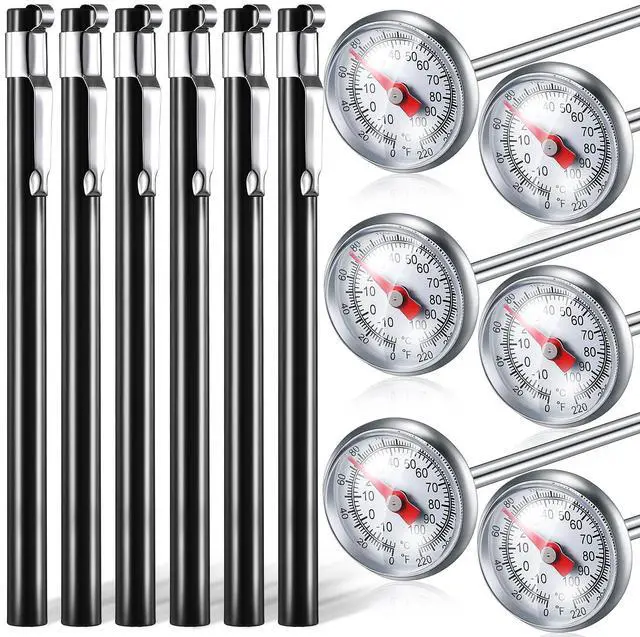 Main image of 6 Pcs Stainless Steel Kitchen Thermometer with 5 Inch Long Stem 1 Inch Dial Thermometer Milk Frothing Food for Oven Probe Meat Grill BBQ Cooking Chocolate Water(Black)