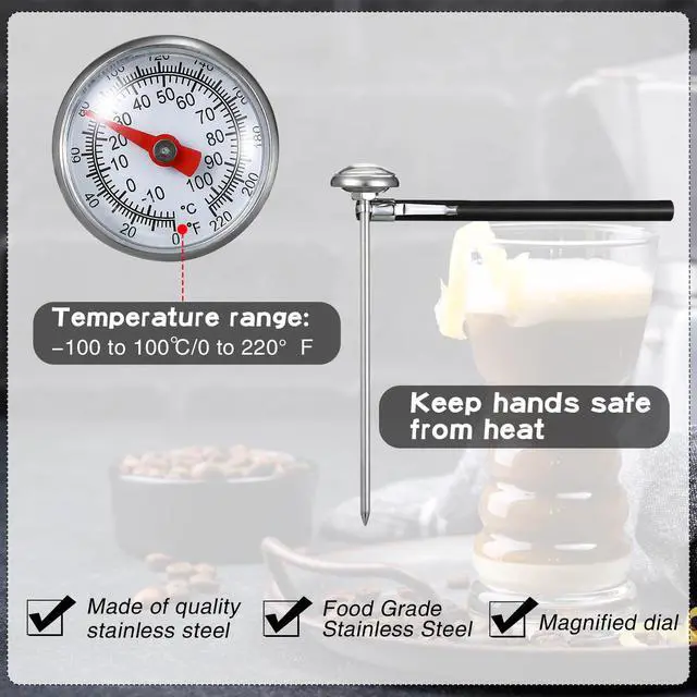 Alt view image 4 of 6 - 6 Pcs Stainless Steel Kitchen Thermometer with 5 Inch Long Stem 1 Inch Dial Thermometer Milk Frothing Food for Oven Probe Meat Grill BBQ Cooking Chocolate Water(Black)