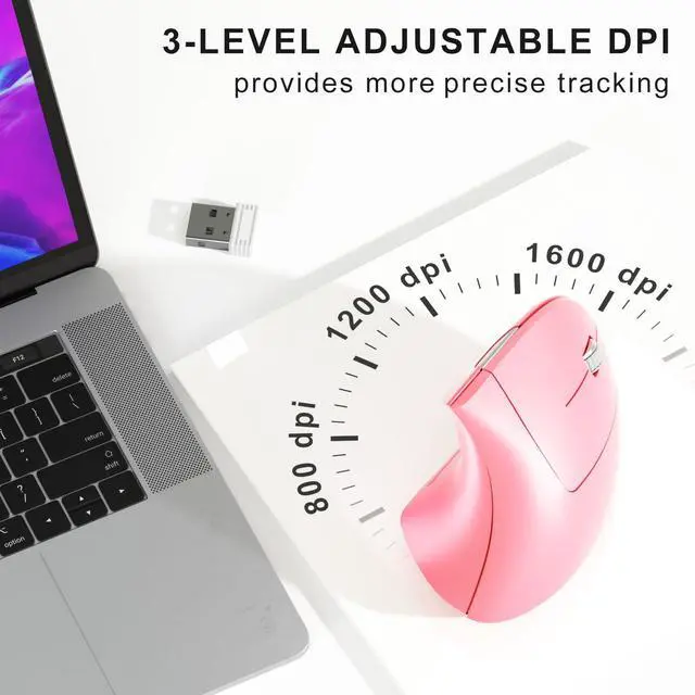 Alt view image 4 of 7 - Wireless Ergonomic Mouse,2.4G USB Wireless Vertical Mouse,Adjustable DPI(800/1200/1600),Quiet Clicks,6 Buttons for Laptop,PC,Mac,Desktop Pink
