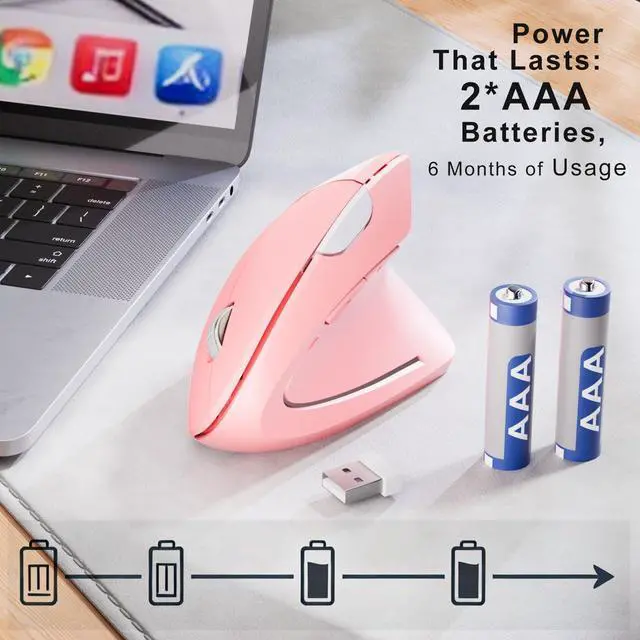 Alt view image 5 of 7 - Wireless Ergonomic Mouse,2.4G USB Wireless Vertical Mouse,Adjustable DPI(800/1200/1600),Quiet Clicks,6 Buttons for Laptop,PC,Mac,Desktop Pink