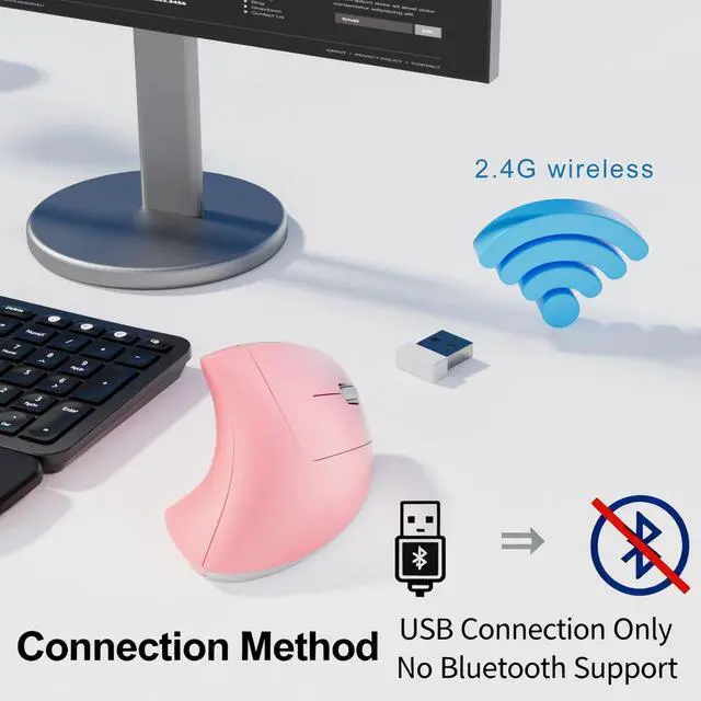 Alt view image 6 of 7 - Wireless Ergonomic Mouse,2.4G USB Wireless Vertical Mouse,Adjustable DPI(800/1200/1600),Quiet Clicks,6 Buttons for Laptop,PC,Mac,Desktop Pink