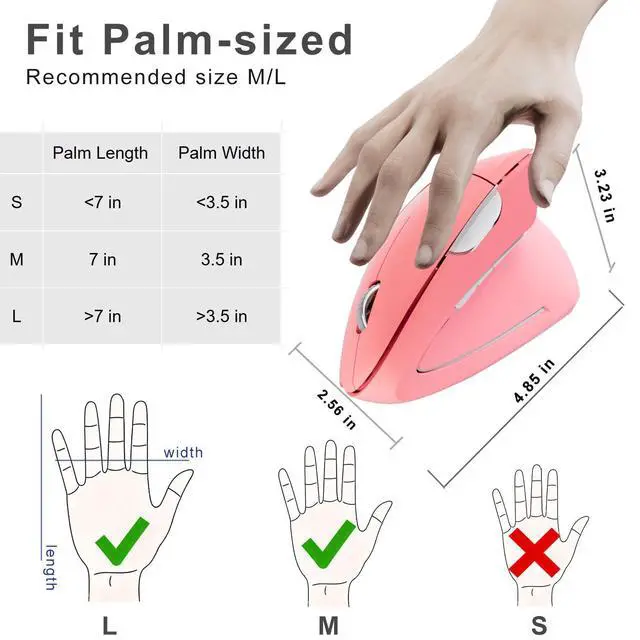 Alt view image 7 of 7 - Wireless Ergonomic Mouse,2.4G USB Wireless Vertical Mouse,Adjustable DPI(800/1200/1600),Quiet Clicks,6 Buttons for Laptop,PC,Mac,Desktop Pink