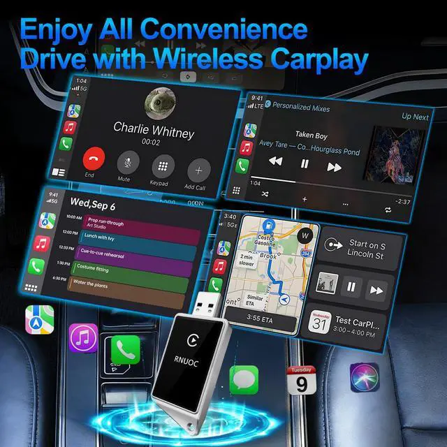 Alt view image 2 of 7 - Wireless CarPlay Adapter for Apple iPhone - Zero Lag, Plug-and-Play Auto Connect WIFI & Bluetooth Control for Cars | Turns Factory Wired CarPlay to Wireless, from iOS 10+ to Screen w/USB C Car Adapter