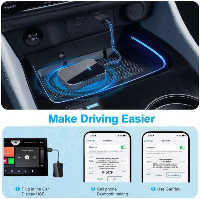 Alt view image 5 of 7 - Wireless carplay Adapter for iPhone 2025, Wired CarPlay to Wireless, Mini Car Play Dongle for Phone,Instant Connectivity, Fit for Cars with Built-in CarPlay