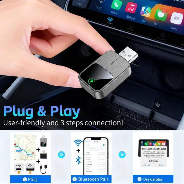 Alt view image 4 of 7 - Wireless CarPlay Adapter for iPhone - Wired to Wireless CarPlay,Plug & Play,Fast & Stable Connection,Mini USB & Reset Button,Compatible with Cars 2016+ (iOS Only)