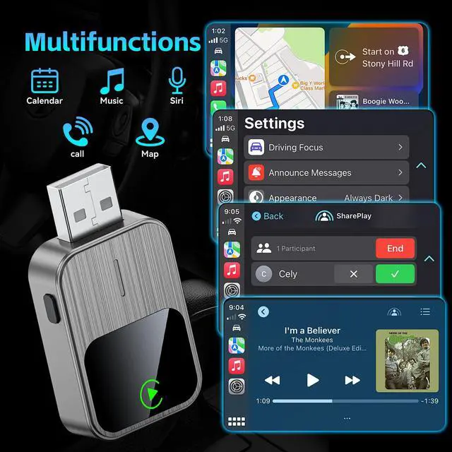 Alt view image 6 of 7 - Wireless CarPlay Adapter for iPhone - Wired to Wireless CarPlay,Plug & Play,Fast & Stable Connection,Mini USB & Reset Button,Compatible with Cars 2016+ (iOS Only)