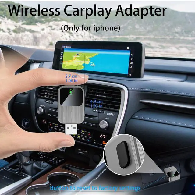 Alt view image 2 of 7 - Wireless CarPlay Adapter for iPhone - Wired to Wireless CarPlay,Plug & Play,Fast & Stable Connection,Mini USB & Reset Button,Compatible with Cars 2016+ (iOS Only)
