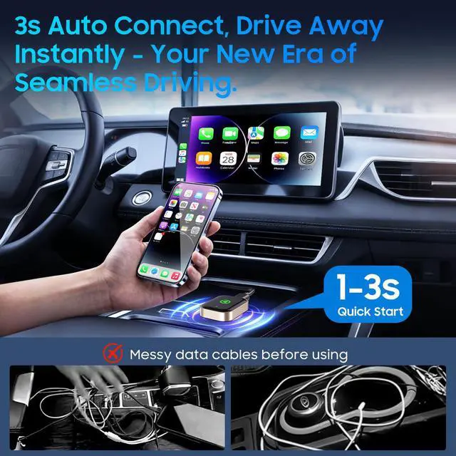 Alt view image 3 of 7 - Wireless Carplay Adapter for iPhone, Converts Wired CarPlay to Bluetooth Wireless, Mini Car Play Screen Dongle with USB A/C for Cars 2018+ with Built-in Wired Carplay, Auto-Connect, No Delay