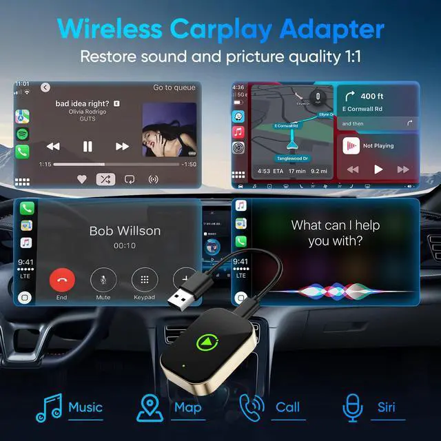 Alt view image 4 of 7 - Wireless Carplay Adapter for iPhone, Converts Wired CarPlay to Bluetooth Wireless, Mini Car Play Screen Dongle with USB A/C for Cars 2018+ with Built-in Wired Carplay, Auto-Connect, No Delay