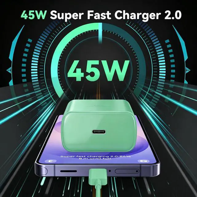 Alt view image 6 of 6 - 45W Super Fast Charger USB Type C Charger Cord 6.6FT with Android Phone Charger Fast Charging Block for Samsung Galaxy S26/S26 Ultra/S26+/S25/S25 Ultra/S25+/S24/S23/S22/S20/S21/Note 20/Note 10, Green