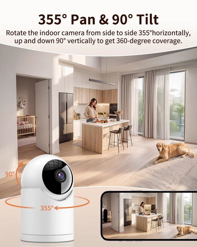 Alt view image 4 of 7 - Indoor Cameras for Home Security, for indoor Baby Pet Dog Cat Nanny | Auto tracking,5G&2.4G WiFi,Work with Alexa,AI Voice Output,Instant Alert,Night Vision,IP65