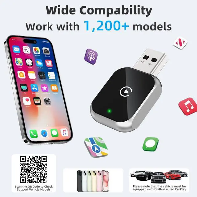Alt view image 3 of 7 - Mini Wireless Carplay Adapter for iPhone - Carplay Wireless Adapter Car Play Dongle, Wired to Wireless, Compatible with iPhone iOS 10+, Silver