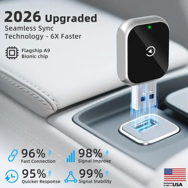 Alt view image 2 of 7 - Mini Wireless Carplay Adapter for iPhone - Carplay Wireless Adapter Car Play Dongle, Wired to Wireless, Compatible with iPhone iOS 10+, Silver
