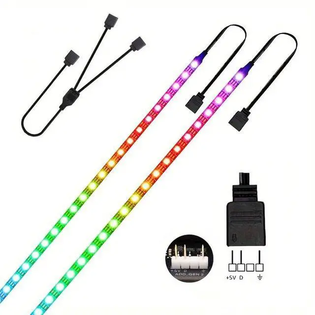 Main image of RGB Strip Light for PC Case, 2x19.7in 60LEDs Addressable LED Strip for Motherboard 5V 3-Pin Header Gaming Case DIY Lighting