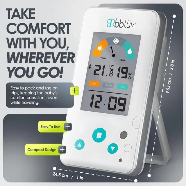 Alt view image 2 of 5 - Igrö 2-in-1 | Indoor Digital Thermometer and Hygrometer | Humidity Meter for Baby Room with Alarm | Portable, User-Friendly | Ideal for Nursery, Home, or Travel