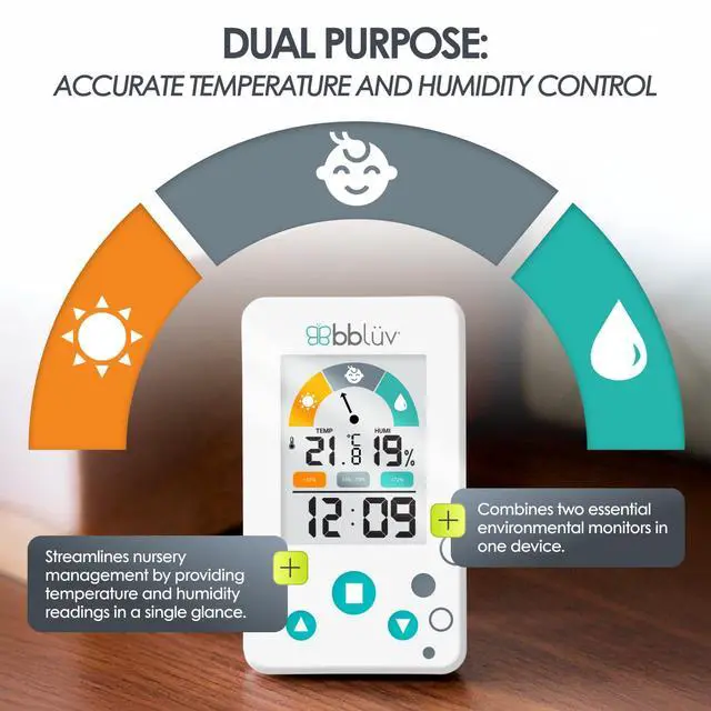 Alt view image 3 of 5 - Igrö 2-in-1 | Indoor Digital Thermometer and Hygrometer | Humidity Meter for Baby Room with Alarm | Portable, User-Friendly | Ideal for Nursery, Home, or Travel