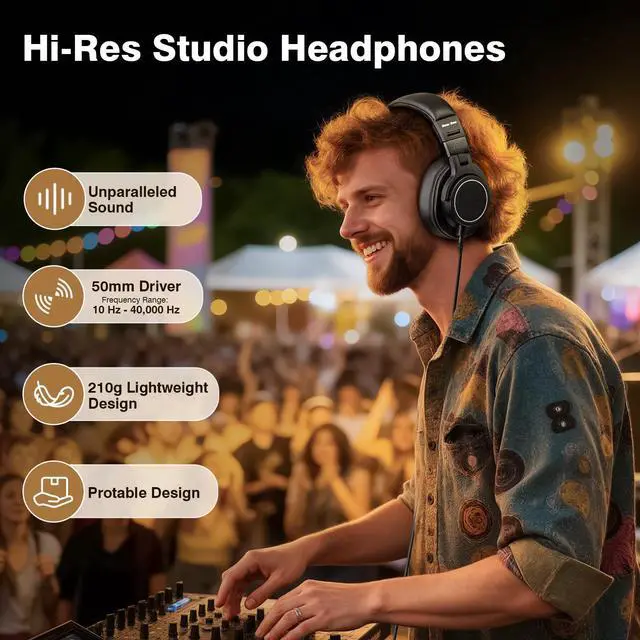 Alt view image 2 of 7 - Wired Over Ear Headphones, Studio Headphones with 50mm Drivers and 6.35mm & 3.5mm Jack DJ Headphones for Studio Monitor & Mixing DJ Guitar AMP Podcast Piano Keyboard