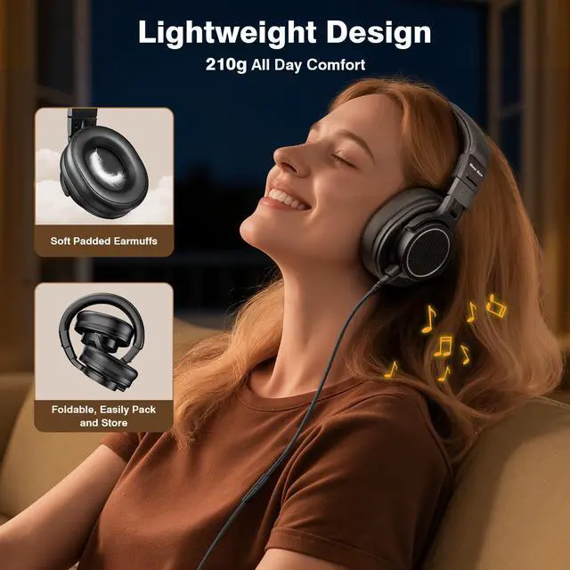 Alt view image 5 of 7 - Wired Over Ear Headphones, Studio Headphones with 50mm Drivers and 6.35mm & 3.5mm Jack DJ Headphones for Studio Monitor & Mixing DJ Guitar AMP Podcast Piano Keyboard