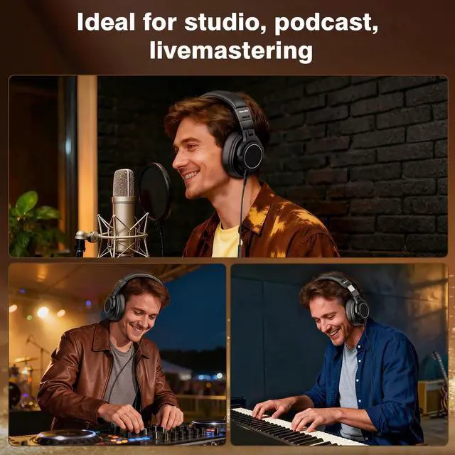 Alt view image 7 of 7 - Wired Over Ear Headphones, Studio Headphones with 50mm Drivers and 6.35mm & 3.5mm Jack DJ Headphones for Studio Monitor & Mixing DJ Guitar AMP Podcast Piano Keyboard
