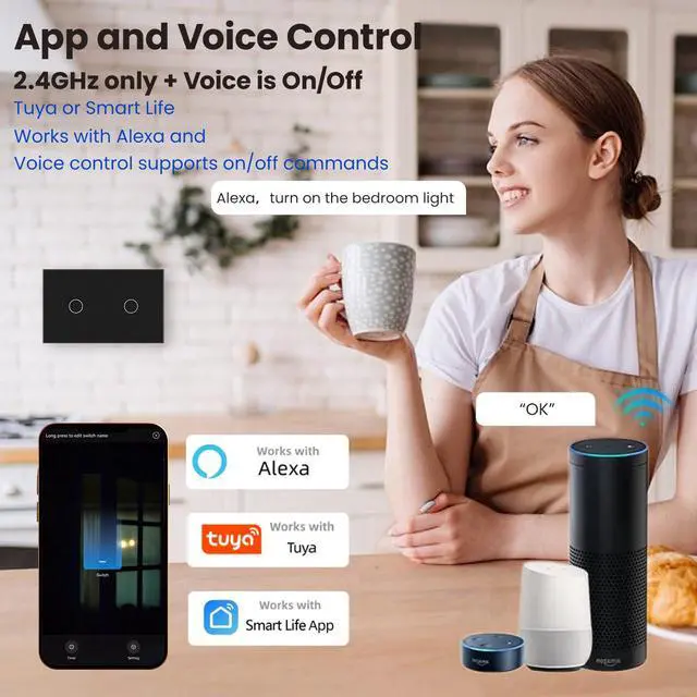 Alt view image 3 of 7 - Smart Switch,Neutral Wire Required,APP Control,Black 2 Button