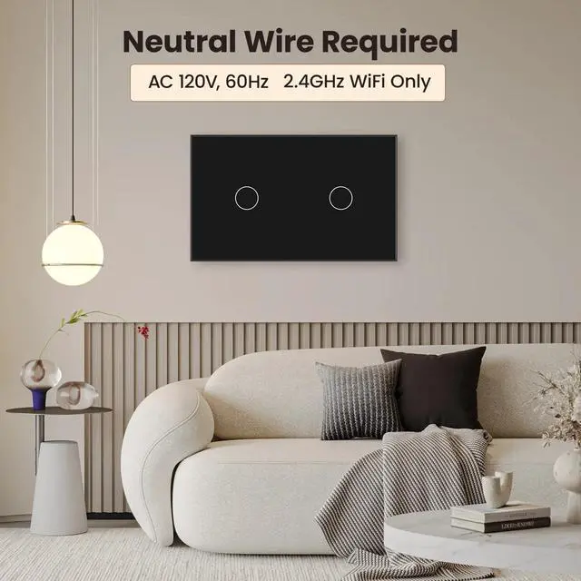 Alt view image 2 of 7 - Smart Switch,Neutral Wire Required,APP Control,Black 2 Button