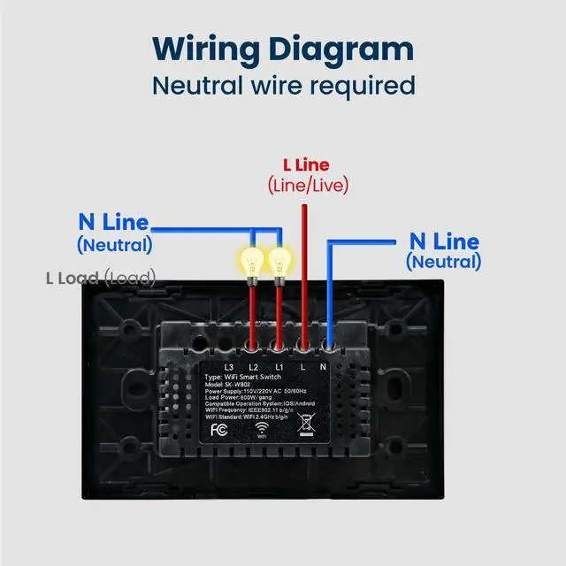 Alt view image 6 of 7 - Smart Switch,Neutral Wire Required,APP Control,Black 2 Button