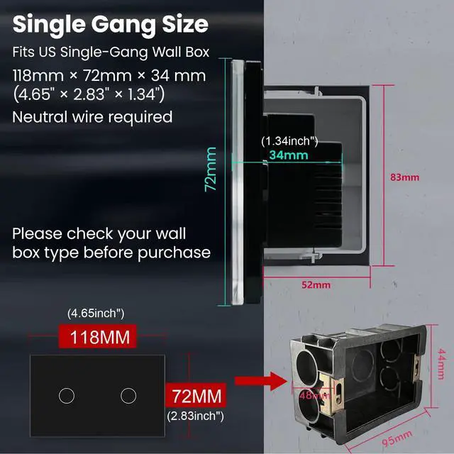 Alt view image 4 of 7 - Smart Switch,Neutral Wire Required,APP Control,Black 2 Button