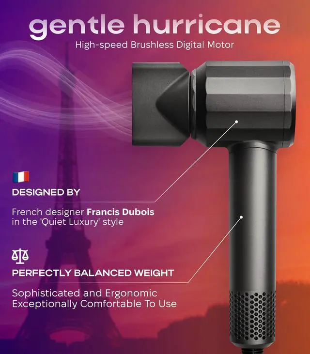 Alt view image 3 of 7 - Ionic Hair Dryer for Women and Men, Professional Premium Quality High-Speed Motor 110,000 RPM, 1600W Power, 200M Negative Ions, 9ft Long Cord, Lightweight Blow Dryer, Fast & Ultra Quiet (Gray)