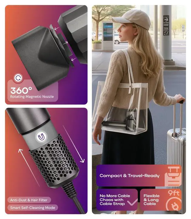 Alt view image 6 of 7 - Ionic Hair Dryer for Women and Men, Professional Premium Quality High-Speed Motor 110,000 RPM, 1600W Power, 200M Negative Ions, 9ft Long Cord, Lightweight Blow Dryer, Fast & Ultra Quiet (Gray)